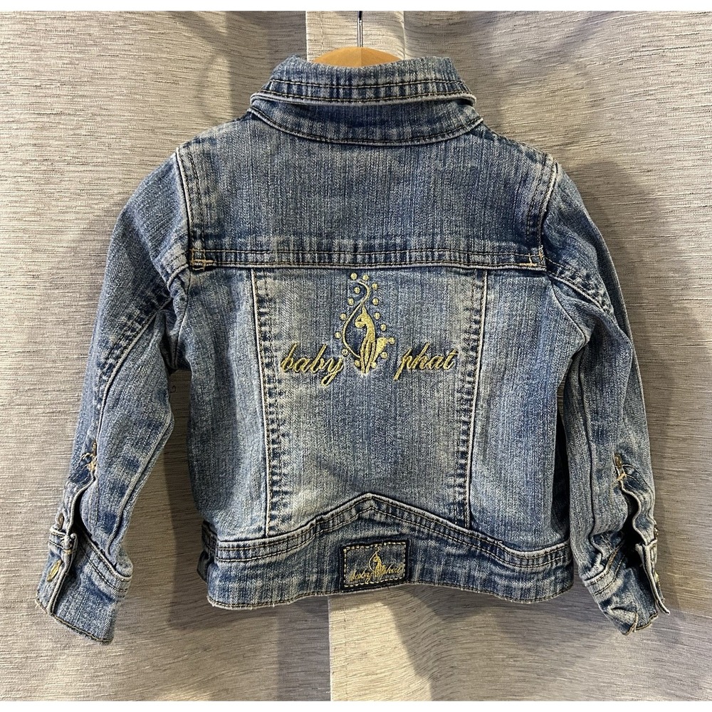 VTG Baby Phat Embroidered Cat Logo Denim Blue Jean Jacket Size 12 Months